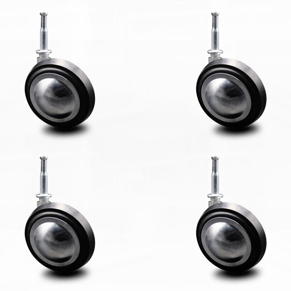 3 Inch Bright Chrome Soft Tread Ball Caster - Grip Neck Stem - SCC, 4PK